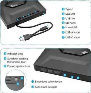 External CD/DVD Drive for Laptop - [5 in 1] External CD DVD Drive with SD/TF Card Slot USB 3.0 Type A/Type C DVD Player Portable External DVD Burner for Laptop Mac Os Vista Windows 11/10/8.1/8/7 Linux