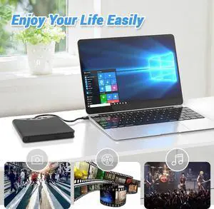 AUTYUE 7 in 1 External CD DVD Drive, USB 3.0 and Type-C Portable CD DVD +/-Rw Drive Reader, DVD/CD ROM Burner Rewriter, Optical DVD Drive Reader for Laptop Desktop Windows 11/10/8.1/7 /Linux, MacOS
