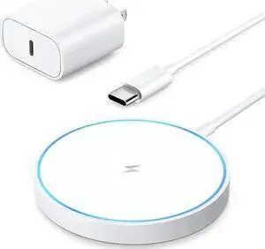 Magnetic Wireless Charger Fast Mag Safe Charger Compatible with iPhone 15 Pro Max/15 Pro/15/15 Plus/14/13/12 Series, 2024 Upgraded Nano Mag-Safe LED Charging Pad with 20W Type-C Adapter (White)