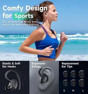 True Wireless Earbuds, Bluetooth 5.3 TWS Ear Buds 42Hrs Playtime Bluetooth Headphones with Charging Case Stereo Bass Over-Ear Earphones with Earhooks Built-in Mic Waterproof Headset for Sports