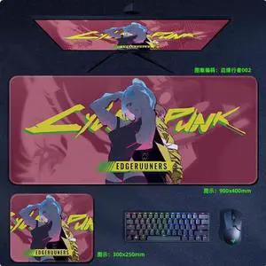 Cyberpunk: Edgerunners anime mouse pad Extended Gaming Mouse Pad with Stitched Edges Large Mouse pad with Non-Slip Rubber Base for Work & Gaming, Offi ce & Home, 900*400mm