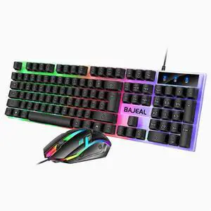 BAJEAL T350 Wired usb Light up Gaming keyboard and mouse Computer mechanical feel backlit keyboard and mouse set Black