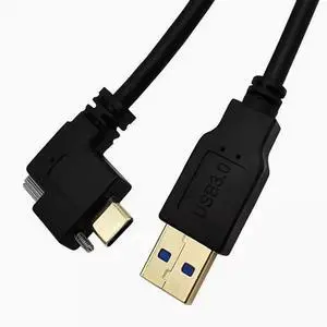 Elbow with screw Type-C to USB 3.0 public industrial camera SLR gold-plated port lock panel 3.1 data cable Bend up and down 0.3M