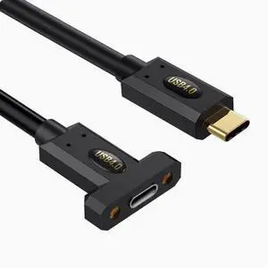 USB4 :TYPE-C male straight head turn Type-C female strap ears fixed panel extension cable 8K60HZ Lightning Multi-function 240W 1m