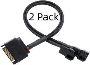15Pin to 3Pin / 4Pin Computer Cooling Fan Splitter Hub Converter Adapter PWM Temperature Power Cable( 27cm/10.5 inches-2 Pack) 2 Port