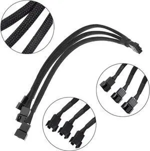 3 Pack PWM Fan Splitter, Black Sleeved Braided Y Computer Fan Splitter,4 pin Fan Adapter Cable, CPU Fan Splitter 1 to 3 Converter,Fan Extension Power Cable.(1 to 3)