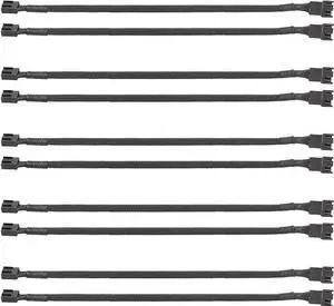 PWM Fan Extension Cable - 10.5 inch PC Fan Extension Cable, Durable, Black Braided Nylon Case Fan Extension Cable (10 Pack)