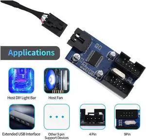 9 Pin 2 in 1 Internal USB Splitter Cable, 9 pin USB Header Male 1 to 2 Female Extension Connector Adapter, USB 2.0 HUB Connector Port Multiplier PWM Fan Splitter Cable (30cm/0.98ft)
