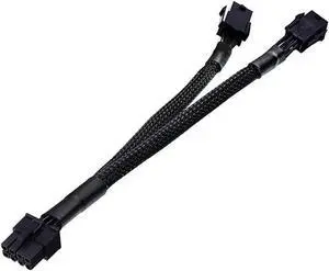 Dual 6 Pin Female to 8 Pin Male GPU Power Adapter Cable Braided Sleeved 9 inches