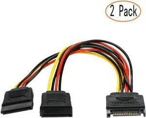 Cable 15 Pin SATA Power Splitter Cable Adapter SATA 15 Pin Male to Dual Female Power Y- Cable 7 Inche - 2-Pack Cable 15 Pin SATA Power Splitter Cable Adapter SATA 15 Pin Male to Dual Female Power Y- Cable 7 Inche - 2-Pack