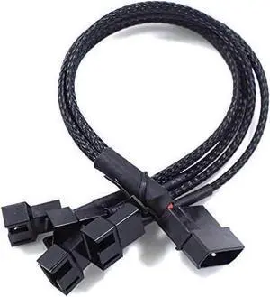 BUCIER 4-Pin Molex to 4 x 3/4-Pin PC Case Fan Sleeved Adapter Cable