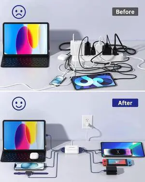USB C Charger 8 Port Block USB C Charging Station for Multiple Devices Multiport USB Charging Hub for iPhone Switch Fan Speaker lamp etc.