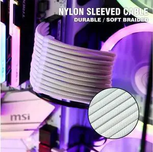 Customization Mod Sleeved Extension Power Supply Cable Kit GPU PC Braided WHITE