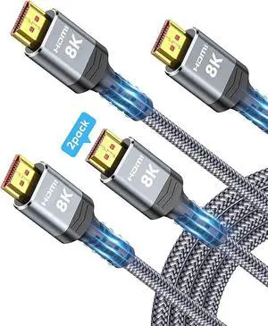 8K HDMI Cable 2.1 48Gbps , High Speed HDMI Braided Cord-4K@120Hz 8K@60Hz, DTS:X, HDCP 2.2 & 2.3, HDR 10 Compatible with Roku TV/PS5/HDTV/Blu-ray,2-Pack 10 ft.
