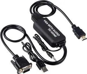VGA to HDMI Cable 4ft , VGA to HDMI Adapter Cable with Audio for Connecting Old PC, Laptop with a VGA Output to New Monitor, Display, HDTV with HDMI Input (Male to Male)