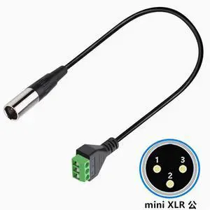 Solderless mini Cannon 3-core male female green terminal dual channel audio microphone stereo adapter cable