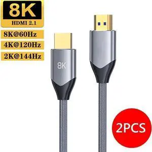 2PCS 8K HDMI 2.1 Cable 3.3ft,Certified 48Gbps Ultra High Speed HDMI Cable 8K60Hz, 4K120Hz eARC DTS:X HDR10+ HDCP 2.2&2.3 3D D.olby Atmos Compatible with Mac Gaming PC Soundbar PS5 Xbox