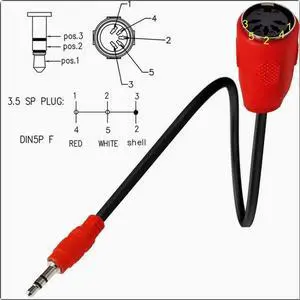 MIDI to TRS 3.5mm rotary DIN 5P female audio plug to MIDI audio adapter straight head