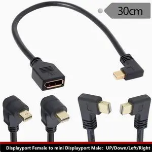 Gold plated Mini DisplayPort male elbow to DP bus Large DP female to Mini DP male display line 03m