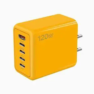 120W charger Super Fast charge/Flash charge 110V65W charging head for Apple 16/14mmax/15pro Samsung 4type-c multi-interface USB Yellow