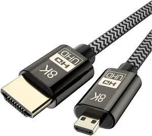 Micro HDMI to HDMI 2.1 8K Cable High Speed 8K@60Hz 4K@120Hz Male to Male Ultra HD HDR Adapter for Digital Cameras, camcorders, Tablets and Other Devices with Micro HDMI 1.5M