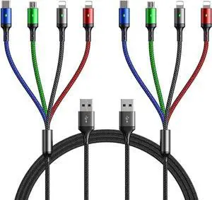 Multi Charging Cable [10ft 2Pack] Fast Multi Charger Cable Braided 4 in 1 Multiple USB Cable Universal Charging Cord with IP/Type C/Micro USB Port for Cell Phones/IP//Ps/LG/Tablets/More