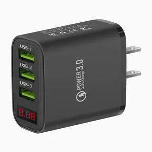 3USB Multi-interface US standard charging head mobile phone charger fast charge with screen number display 3 for Apple 15/16 ProMax Black