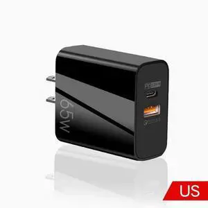 65W Gallium nitride Fast Charger Dual port PD computer for Apple iPhone 15/14/ charging head Black