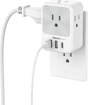 Surge Protector Wall Outlet Extender Multi Plug Outlet Splitter with 3 USB Charging Blocks(1 USB C) Multi Plug Outlet Adapter Charger for Home Office School College Dorm Essentials