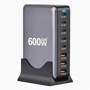 GaN 600W 8-Port USB-C USB-A Charger QC3.1 PD3.1 Type C Fast Charging Mobile Phone Charging Station GaN Tech Laptop USB C Power Adapter Block for Mobile Phones Tablet