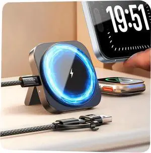 Travel Charger Charging Station for Apple Magsafe Charge for iPhone 16 Travel Essentials Gift for Women and Men Magsafe Accessories Wireless Charger for iPhone 16/15/14/13/12 Airpods Watch