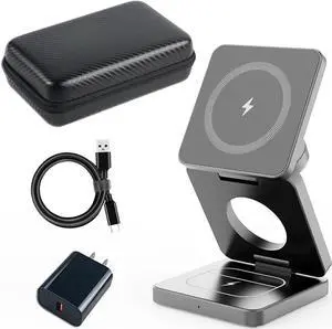 Foldable Wireless Charger for iPhone Charging Station: 3 in 1 Charger Stand Multiple Devices for Apple - iPhone 15 14 Pro Max 13 12 - Apple Watch 9 8 7 6 5 4 3 2 Se - Airpods 3 2 Pro (Gray)