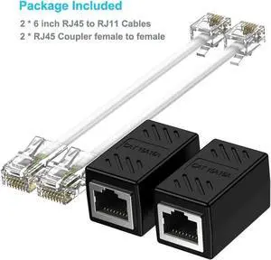 RJ45 Female to RJ11 Male Adapter (2 Pack) Ethernet to Phone Line RJ45 8P8C Female to RJ11 6P4C Male Converter Adapter Cable