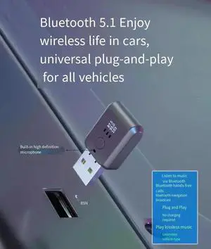 Bluetooth 5.1 Wireless car universal usb Bluetooth receiver, lossless mp3 player, FM transmitter, music adapter converter