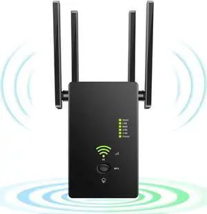 WiFi Extender Wireless Signal Booster, 1200Mbps WiFi Repeater Dual Band 2.4G and 5G with 4 Advanced Antennas, Long Range up to 2500 FT WiFi Range Extender Internet Amplifier(Black)