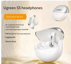 S5 Bluetooth headphones feature an IPX5 waterproof wireless open sports ear clip with bone conduction function, suitable for Apple and Xiaomi devices White