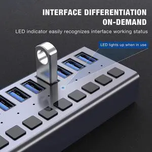 Powered USB Hub - 16 Ports 80W USB 3.0 Data Hub - with Individual On/Off Switches and 12V/6A Power Adapter USB Hub 3.0 Splitter for Laptop, PC, Computer, Mobile HDD, Flash Drive and More