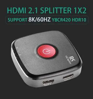 8KHDMI splitter, 1X2HDMI audio and video crossover, one-in-two-out splitter, HDMI 2.1 adapter