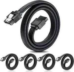 SATA III Cable Electop 6Gbps Straight HDD SDD Data Cable SATA 3.0 Nylon Braided Cable with Locking Latch for SATA HDD SSD CD Driver CD Writer(20 Inch Black 5 Pack)