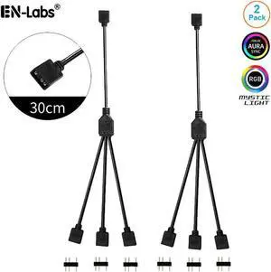 2 Pack 5V 3-Pin RGB 3-Way Female to x Female RBW LED Strip Splitter Cable,3 Port AURA RGB Lighting Hub w/ Gender Changer Adapter - 1 Foot