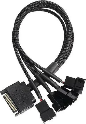 to 3 Pin 4 Pin Fan Sleeved Power Splitter Cable Adapter,15Pin SATA to 4 x TX3 / TX4 (PWM) 12V PC Case Fan Cooler Y Splitter Power Extension Cord - 10 Inch,Black