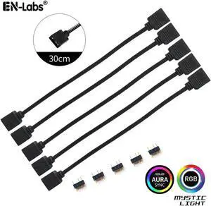 5 Pack 5V 3-Pin RGB Female to Female RBW LED Strip Extension Cable w/ Gender Changer Adapter - 1 Foot