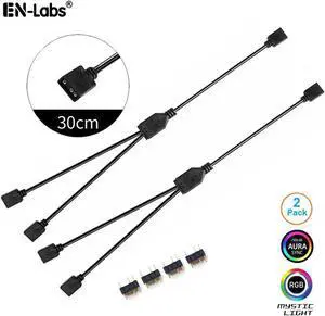 2 Pack 5V 3-Pin RGB 2-Way Female to x Female RBW LED Strip Splitter Cable,2 Port AURA RGB Lighting Hub w/ Gender Changer Adapter - 1 Foot