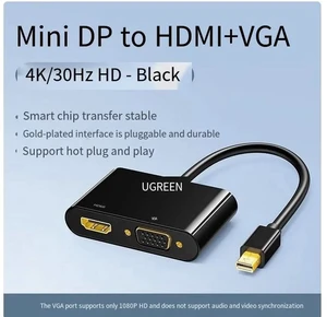 MiniDP to(HDMI+VGA4K30Hz/1080P60Hz)- Silver suitable for Apple Computer converter projector port macbook pro/air HD surface connected to laptop TV lightning adapter cable Black MiniDP to(HDMI+VGA4K30Hz/1080P60Hz)- Silver suitable for Apple Computer converter projector port macbook pro/air HD surface connected to laptop TV lightning adapter cable Black