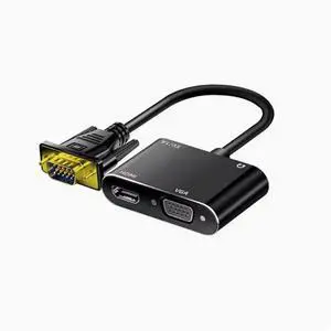 VGA to HDMI VGA 2-in-1 with the display converter connected to the computer projector TV video conversion cable