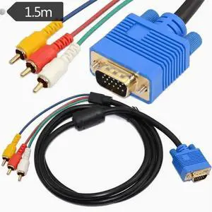 Copper core wire VGA 15P male /3RCA male nickel-plated color difference Computer TV projector connection wire single magnetic ring