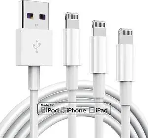 3 Pack Apple MFi Certified iPhone Charger Cable Apple Lightning to USB Cable Cord 2.4A Fast Charging Apple Phone Long Chargers for iPhone 12/11/11Pro/11Max/ X/XS/XR/XS Max/8/7/ 3ft White