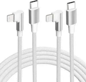 iPhone USB C to Lightning Cable 2Pack 6FT MFi CertifiedRight Angle 90 Degree iPhone Fast Charger Nylon Braided 20W Charging Data Syncing Cord Compatible with iPhone 14/13/Pro/ 12/Max/11/XS/XR/8/Plus