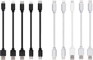 10-Pack Multi Short USB Cables & TypeC-C Cables for Charging Stations Compatible/w iPhone16 &15 iPhone5-14/ iPads/iPad Mini/iPad Pros/ Moblies & Tablets/Pixel & Nexus/HTC/Sony(Black)