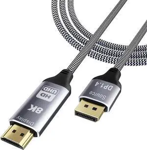 DisplayPort to HDMI Cable [8K@60Hz,4K@144Hz,2K@165Hz] 6FT DP 1.4 to HDMI 2.1 Uni-Directional Braided Cord Support HDCP 2.3/HDR/DSC 1.2